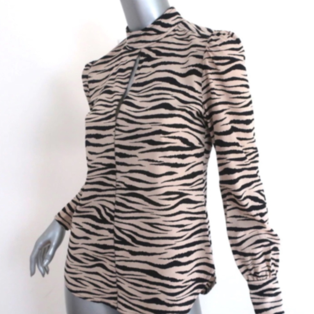 A.L.C. Long Sleeve Marina Beige/Black Zebra Print Silk Blouse